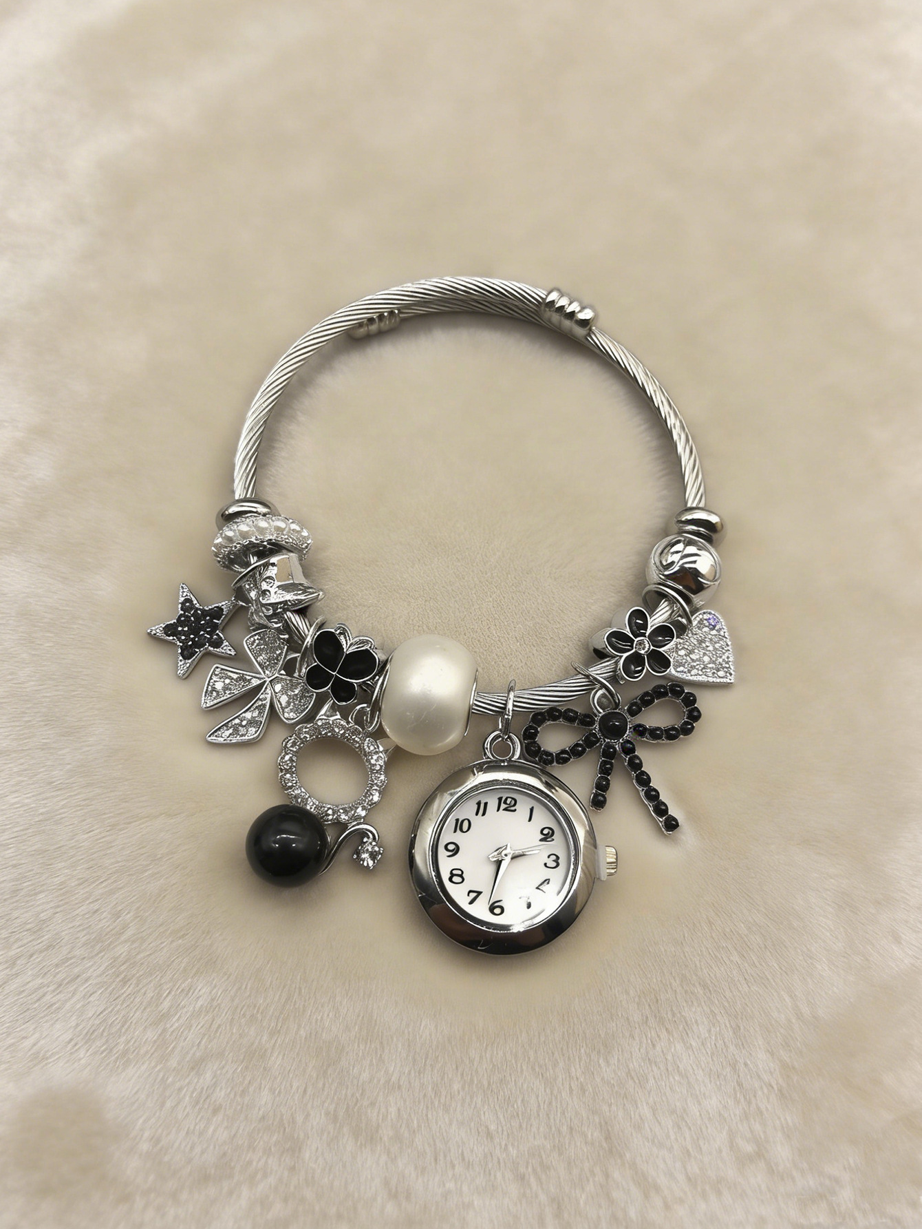 Panjia pulsera explosiva rosa / blanco / negro gatito colgante reloj pulsera moda exquisita joyería minimalista