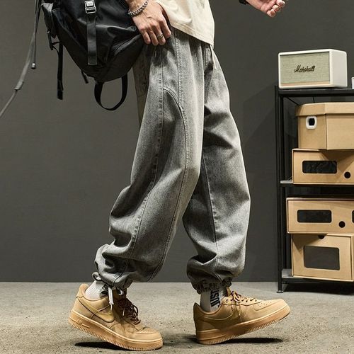 Black Men's Spring and Autumn American Retro Japanese Loose Tied-Ankle Work Pants Trend Brand Spring and Autumn Pants
