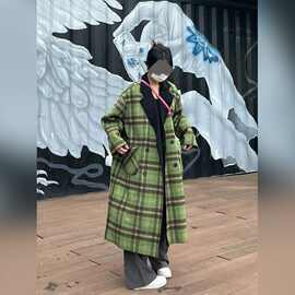 两面穿韩版复古格纹毛呢外套女2025秋冬新款气质感加厚中长款大衣