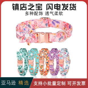 Amazon Pet Collar Knot Buckle Engraved Dog Collar Detachable Streamer Butterfly Pet Print Dog Leash