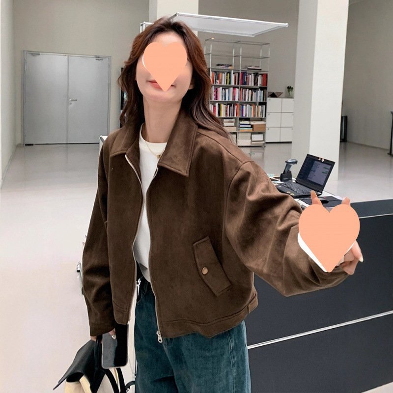 美拉德短款麂皮绒外套女秋装美式复古慵懒chic又酷又飒皮衣夹克