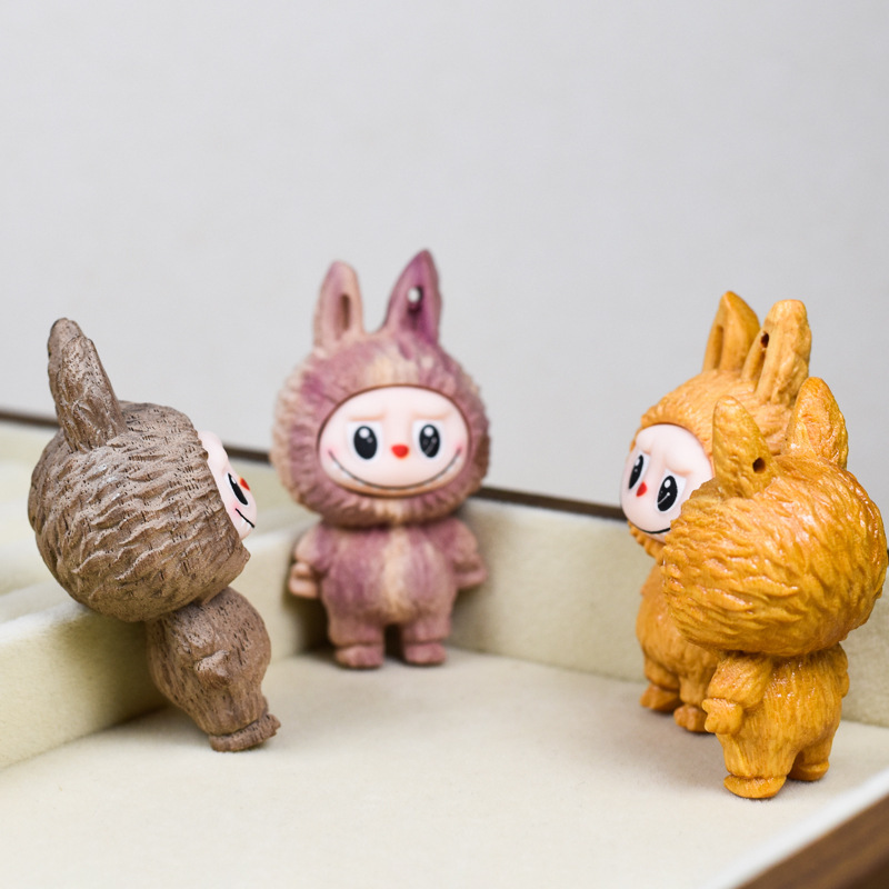 無垢材彫刻漫画かわいいエルフラブブ DIY 手作りオフィスデスクトップハンドクラフト装飾品|undefined