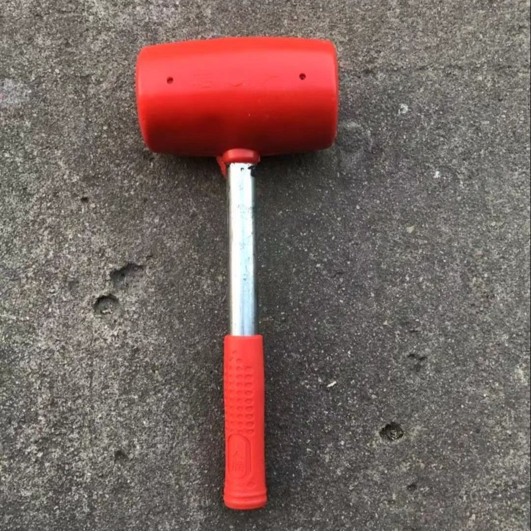 厂家直供铁柄红胶头橡皮锤 防震橡皮锤 皮榔头 红头铁柄橡胶锤