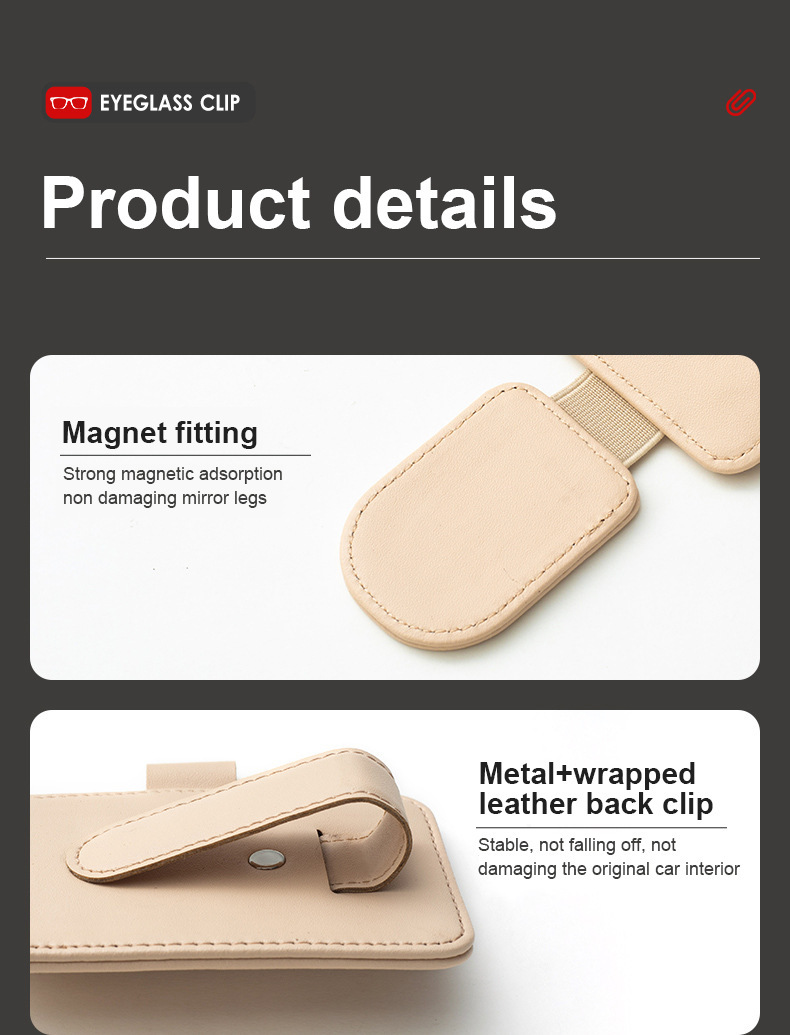 Car-Mounted Multifunctional Glasses and Ticket Holder, Practical High-End Round Eyeglass Clip, Multifunctional Accessory, Stylish
