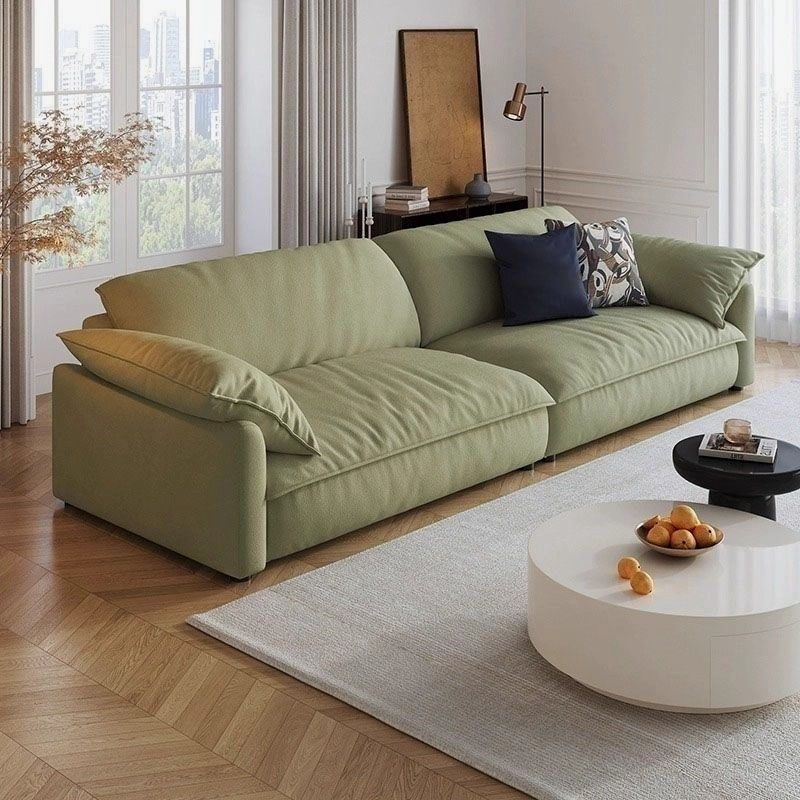 New Modern Minimalist Tofu Block Frosted Velvet Fabric Sofa for Living Room, Popular Cream Style Straight Arrangement