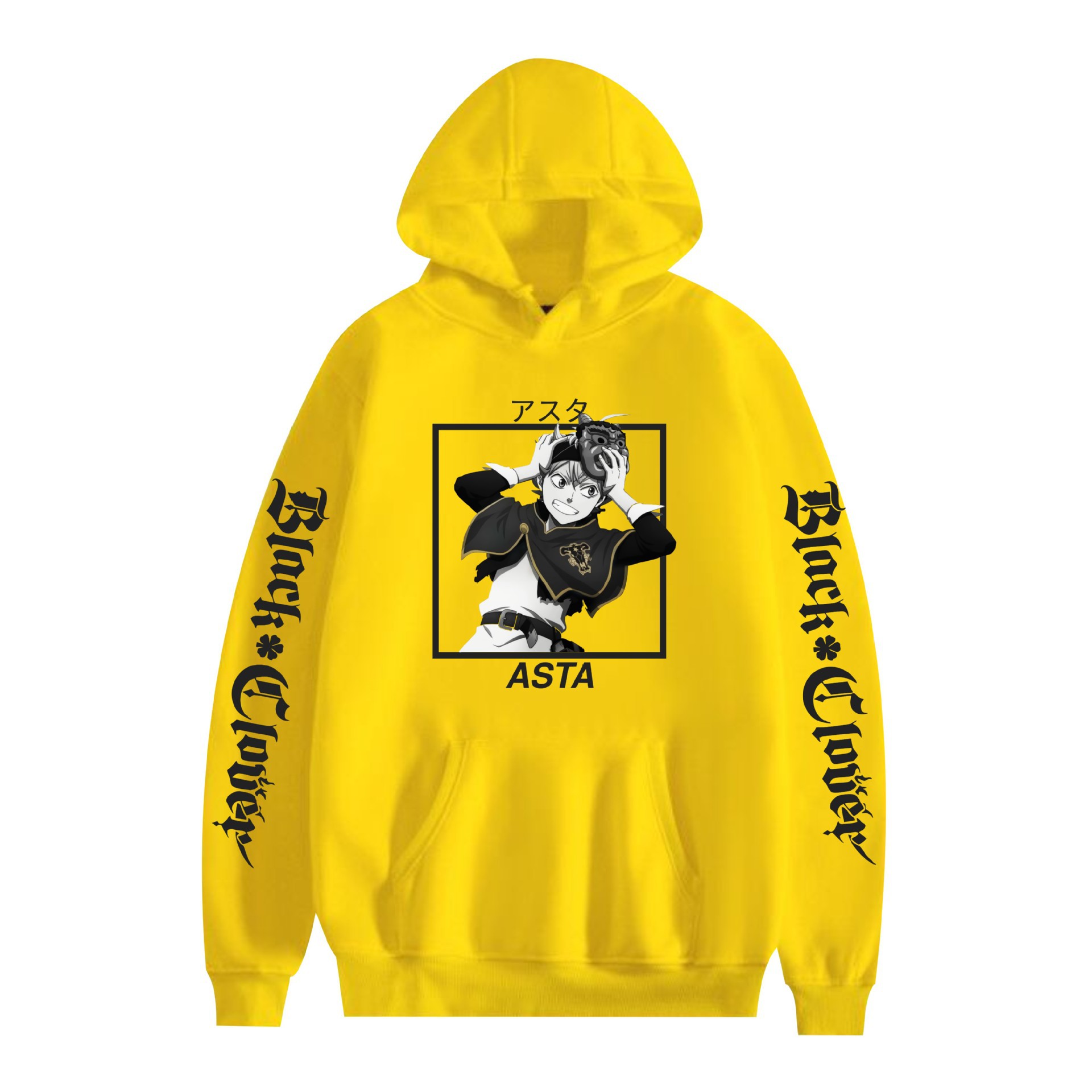 Suéter con capucha periférico de animación de trébol de cuatro hojas negro bidimensional marca de moda sudadera con capucha suelta casual más chaqueta de terciopelo nuevo