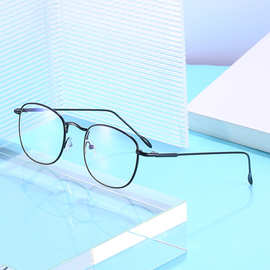 新款超轻简约方框镜架女 金属全框网红爆款平光镜 变色防蓝光眼镜