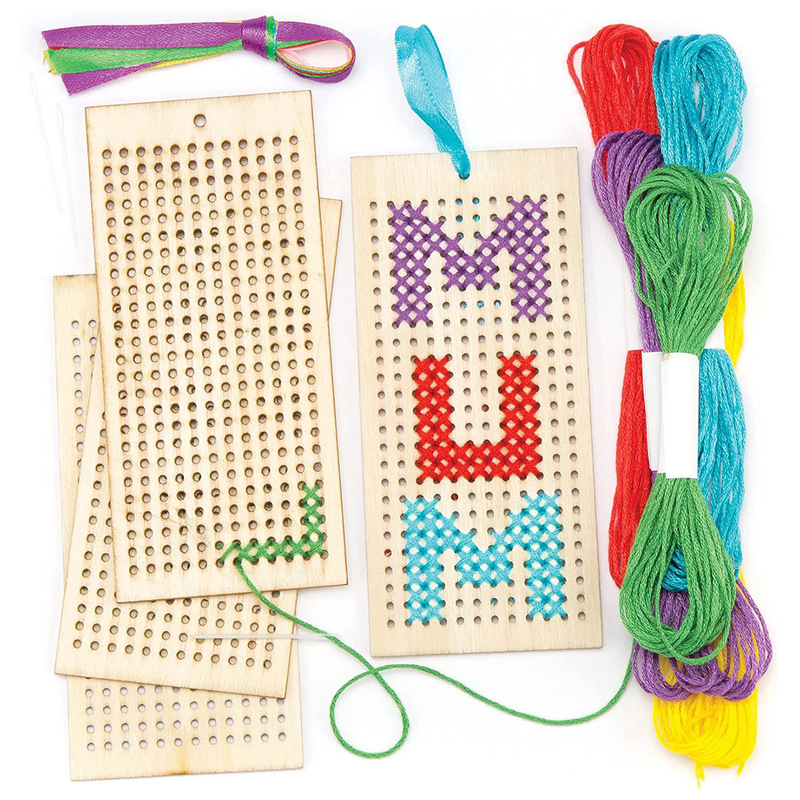 Wooden cross stitch bookmark star set tag wooden DIY handmade children's painting Christmas crafts