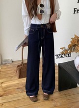 尾单7567品牌清仓秋新款不褪色直筒窄版牛仔阔腿裤福利