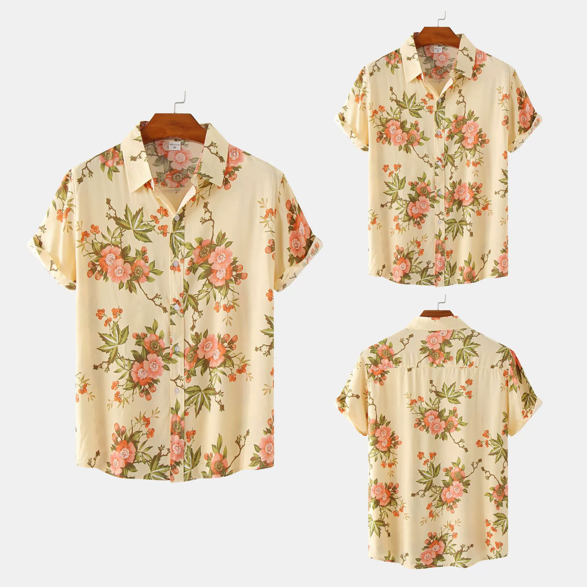 Мужская модная рубашка, европейский стиль, Aliexpress, ebay, городской стиль, с цветочным принтом, с коротким рукавом