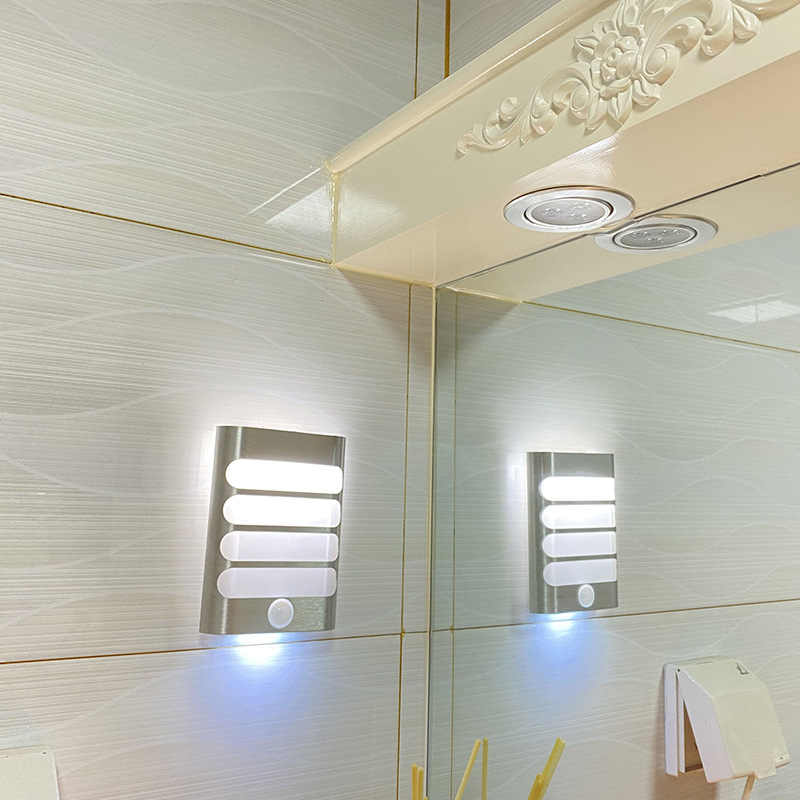 led人体智能感应灯 简约小夜灯卧室床头走廊壁灯家用电池光控壁灯