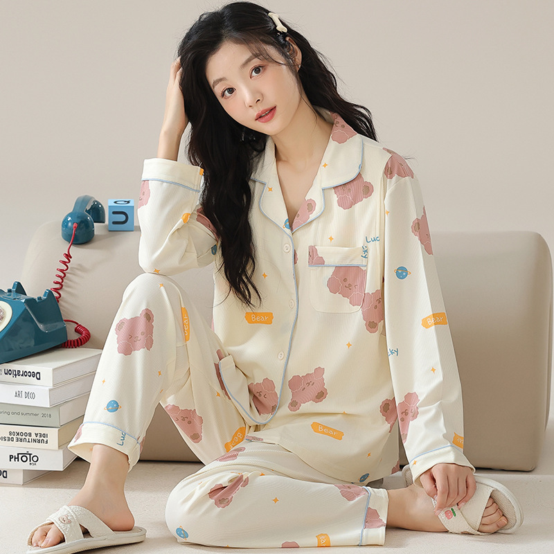 Spring and Autumn Moon Clothes Pajamas Female Maternal Breast-feeding Ice Silk Thread Pregnant Women Postpartum Nursing Clothes Home Clothes Two-piece Set