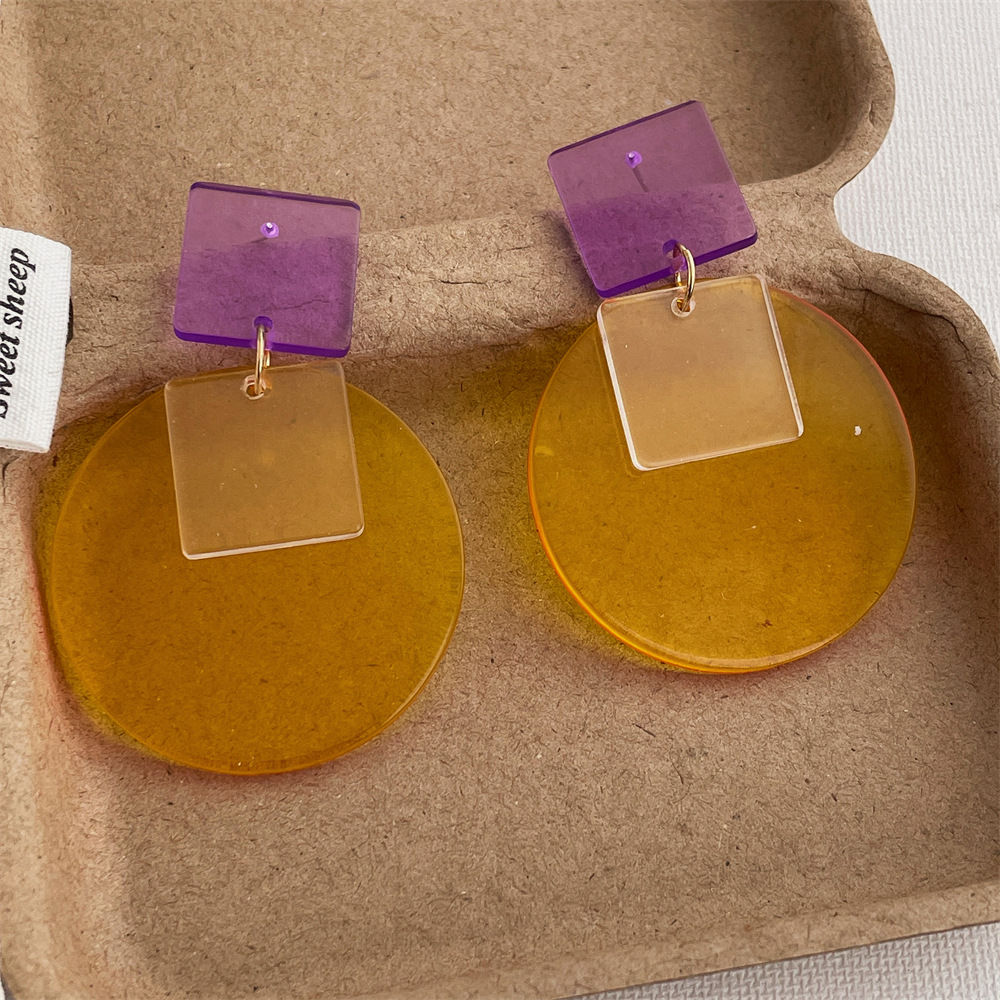 19g Weight Copper Alloy Ear Needle Material Drop Earrings Classification 1 Pair Quantity Daily Occasion Acrylic Material Round, Square Pattern Women's Gender Simple Style Style Tassel, Laser Craft 1 Pair Simple Style Round Square Acrylic Drop Earrings 3
