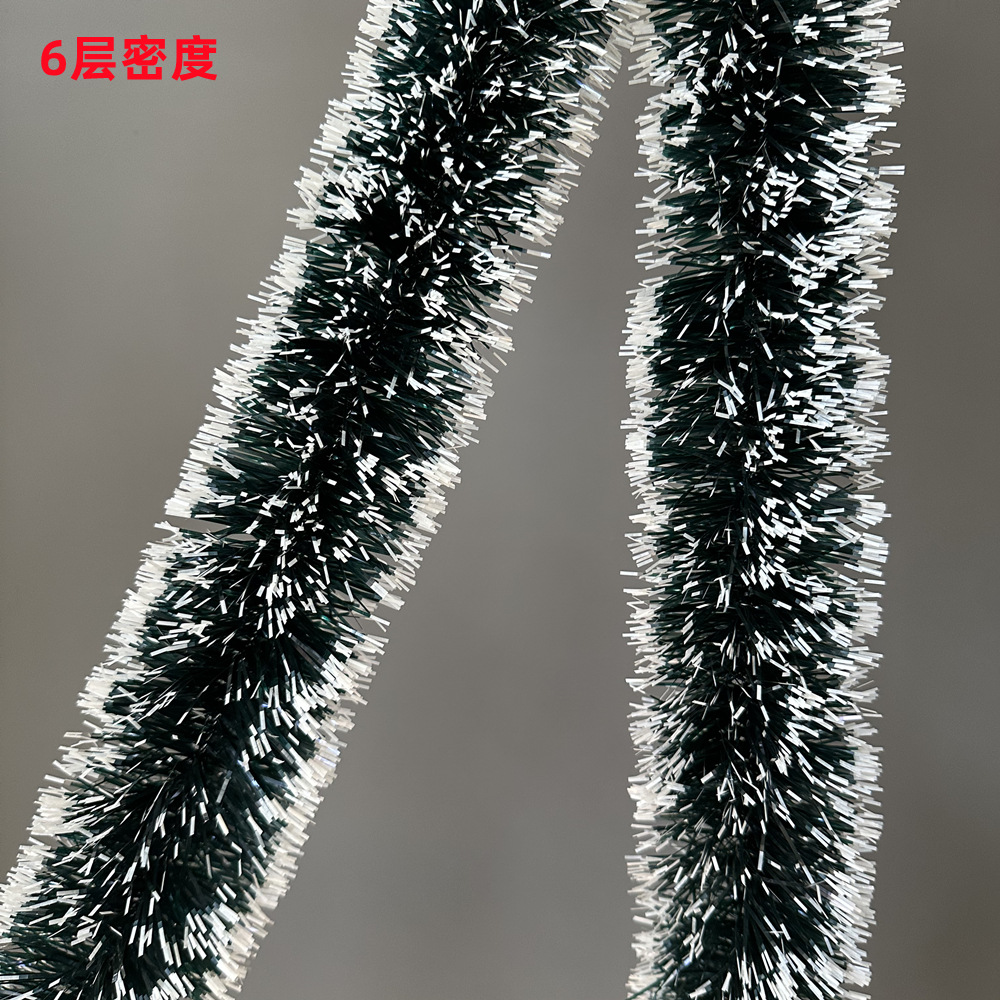 Transfronterizos nuevos 2 metros de cifrado verde oscuro borde blanco lana verde decoración navideña de color tira de flores de nieve encaje