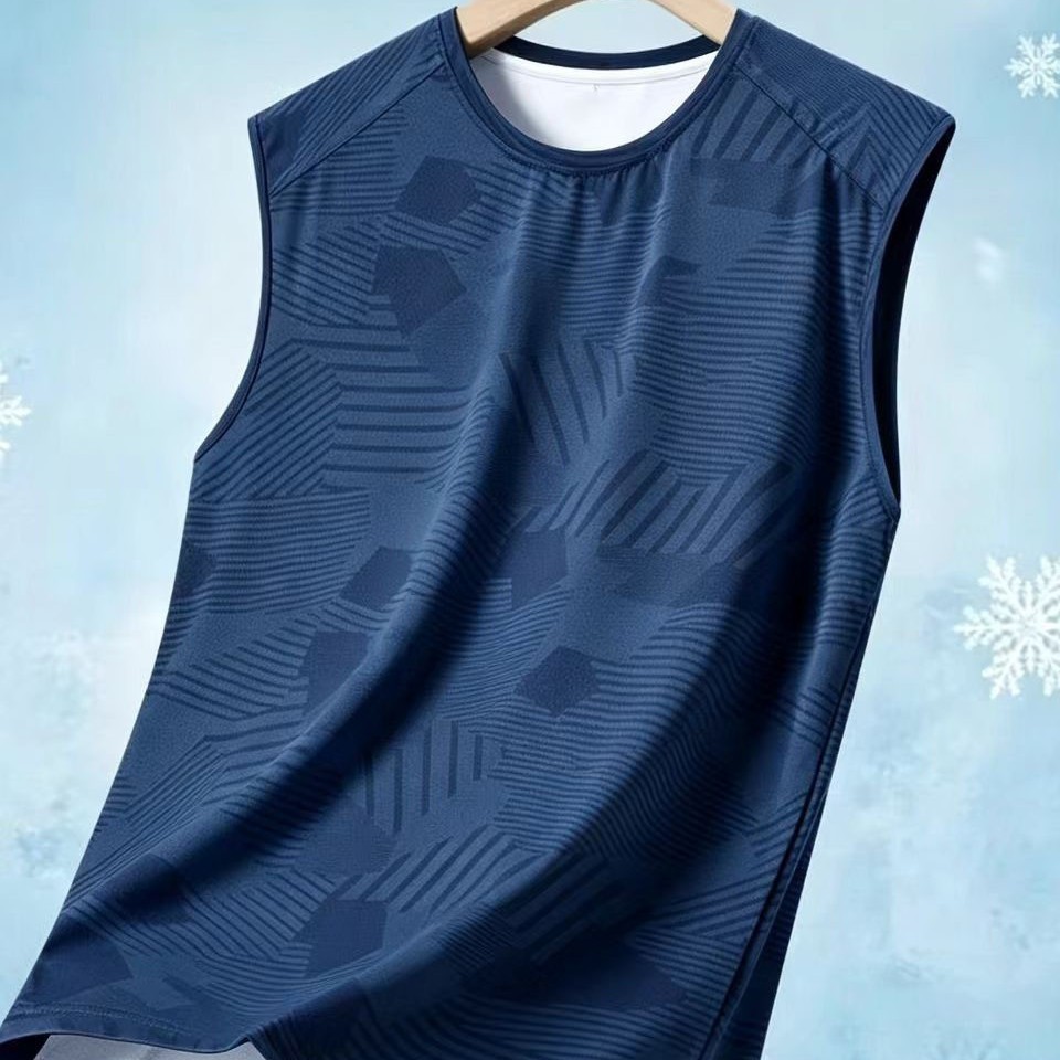 Men's Ice-Feel Geometric Pattern Sports Vest, Quick-Dry Breathable Fitness Running Training Vest, Multi-Color for Export