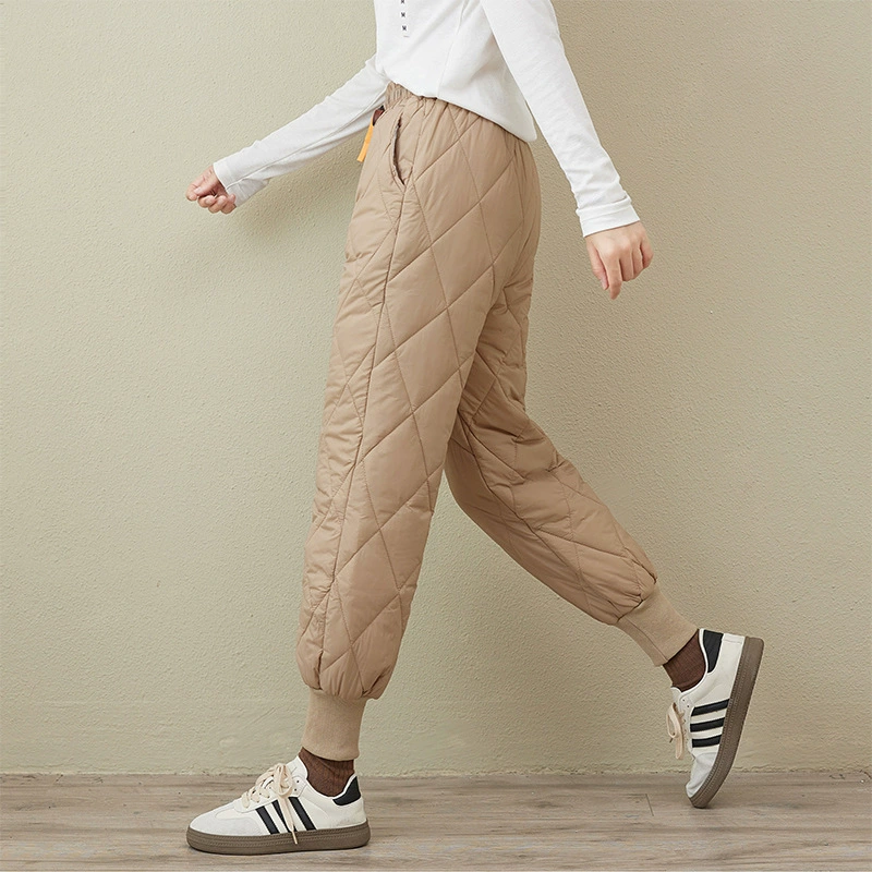 Fitted light and thin brace, colored fashionable keep warm trousers with down