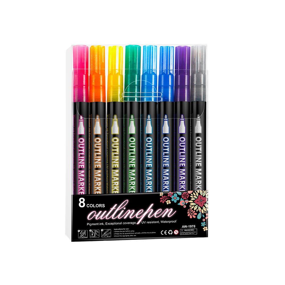 48 colores de doble línea de contorno bolígrafo DIY creativo bolígrafo de marcado flash bolígrafo de marcado de Navidad bolígrafo de marcado en stock mayorista