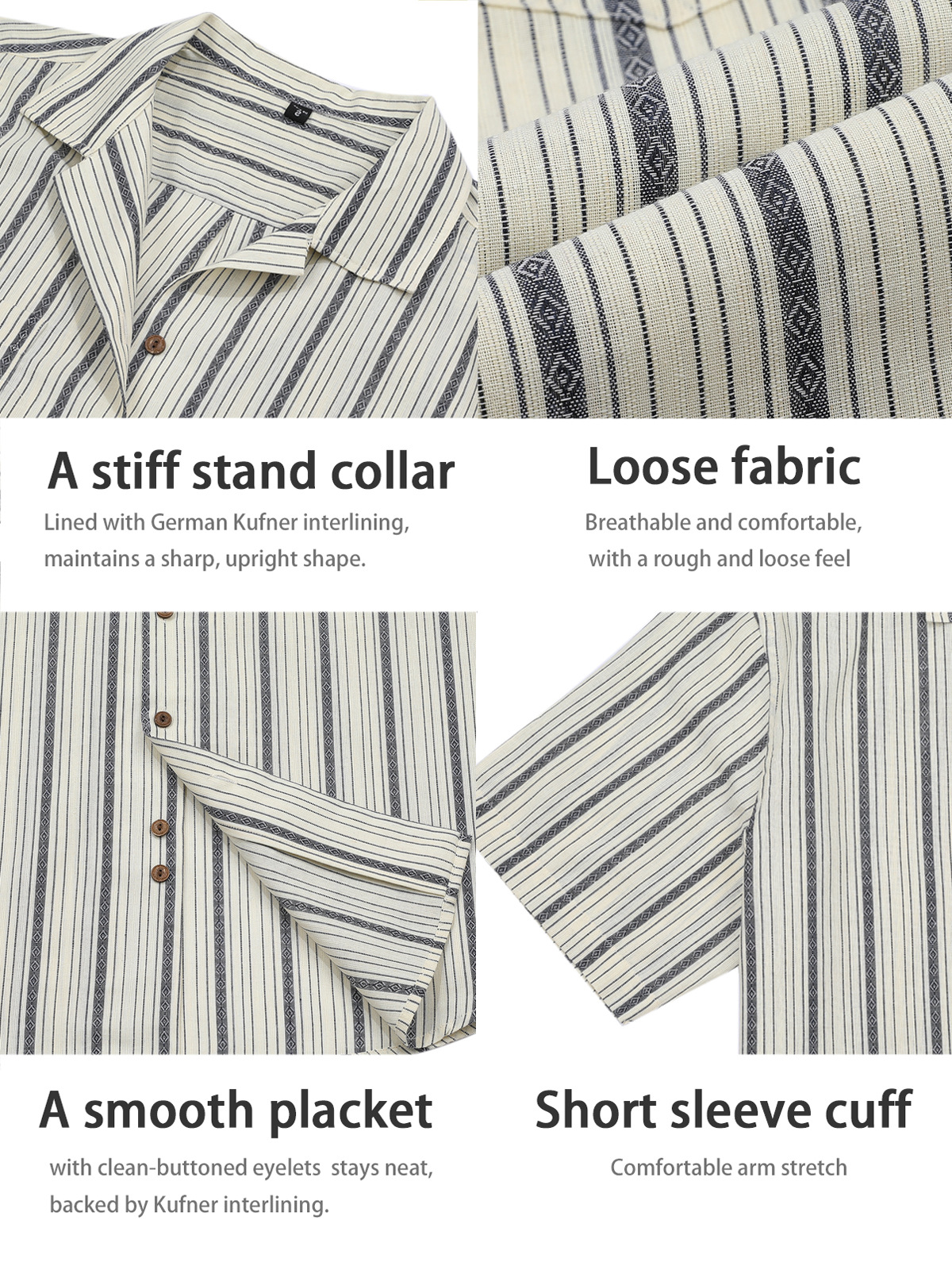 Camisas de manga corta hawaianas personalizadas transfronterizas para hombres cuello cubano a rayas de cuadrícula delgada camisa casual de moda con solapa