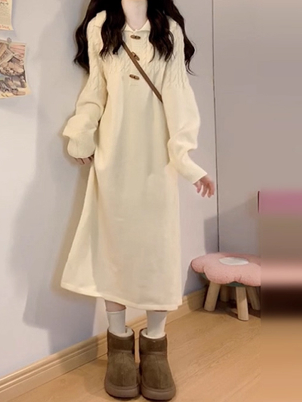 白色针织连衣裙子女早秋季2025新款小个子高级感法式气质穿搭长裙|undefined