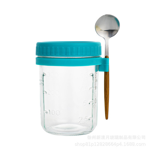 Mason jar sealed overnight oat breakfast cup with spoon glass canned salad jar yogurt cup