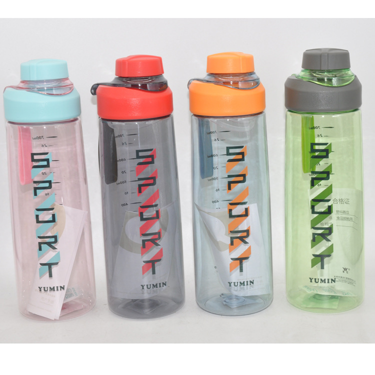 Gran capacidad de plástico taza de agua portátil viajes deportes al aire libre botella de agua con escala fitness botella de agua simple espacio taza