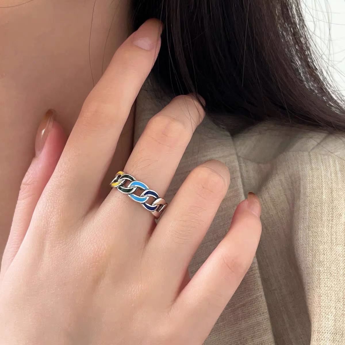 Cuban Link Ring Sterling Silver 925 Unisex Adjustable Ring_voghion.com