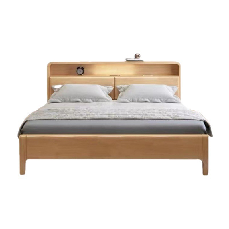Cama nórdica de madera maciza Cama doble de 1,8 m Cama principal de 1,5 m con luz nocturna Habitación de alquiler simple Apartamento pequeño Cama de 1,2 m