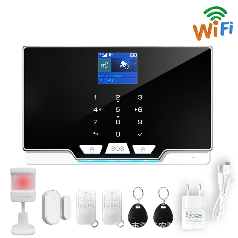 工厂直供家用防盗报警器Wifi涂鸦智能SIM卡报警触摸按键RFID卡