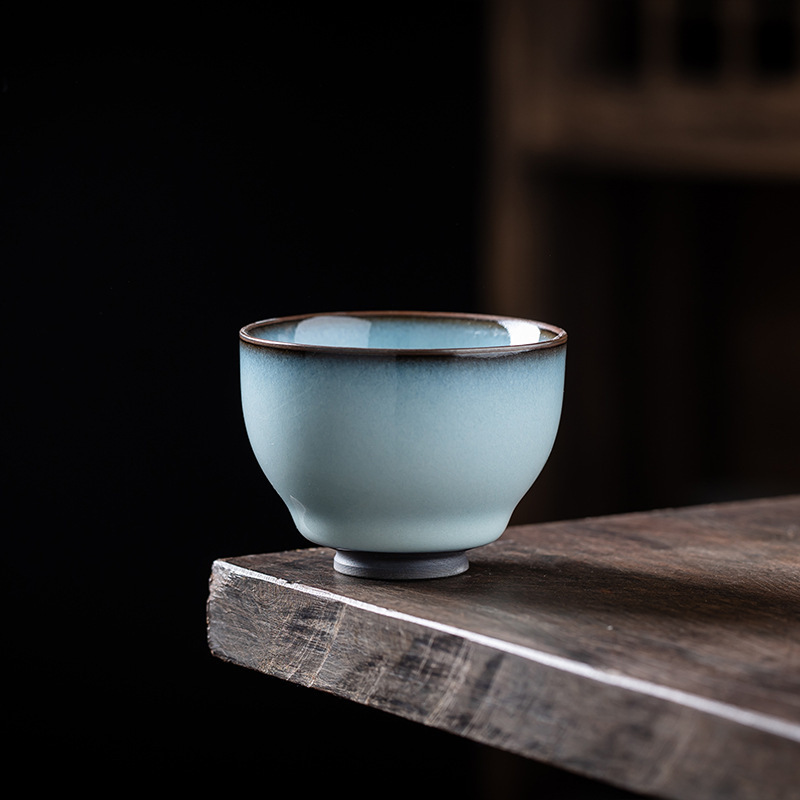 铁胎官窑天青色功夫茶具主人杯开片可养品茗杯商务礼品礼盒装定制|undefined