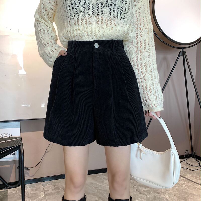 Women's corduroy chubby girl wide-leg pants boot pants plus size shorts high waist slimming casual A20 autumn and winter small 23 words