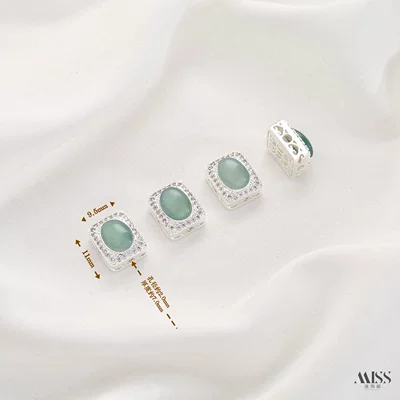 Accessories, Zərgərlik ara hissələri - silver-natural-grade-a-jade-square-spacer-beads-1-piece