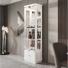 玻璃靠墙现代简约家用带锁小酒柜酒柜展示柜白色一体电视客厅柜