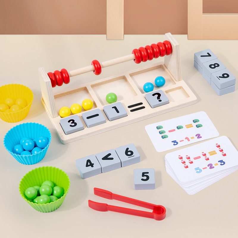 Cuentas de madera para niños computación digital tres en uno rack de computación Estudiantes de Escuela Primaria Educación Temprana iluminación educativa Abacus juguete