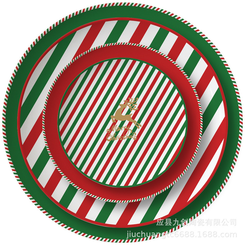 Christmas New Year Fawn Bone China Tableware Set Christmas Theme Steak Dessert Salad Plate Cake Dish Rack