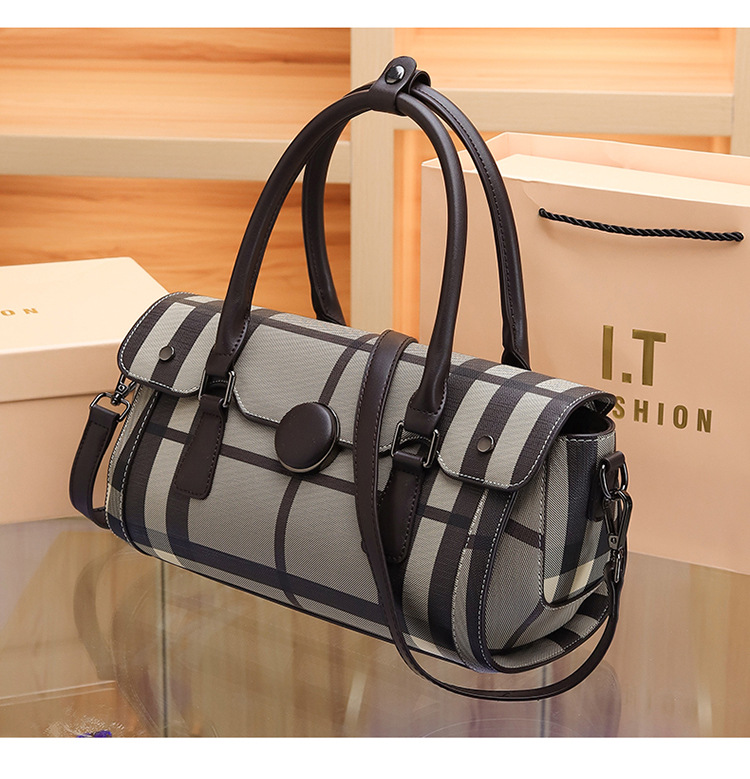 Nischendesign neue Damentasche Mode Plaid Print Handtasche Kontrastfarbe Boston Tasche Schulter Umhängetasche Großhandel_voghion.com