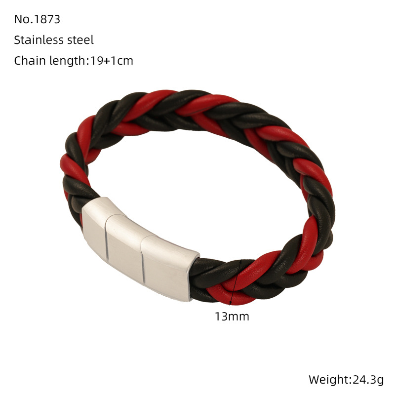 Nueva pulsera tejida de color Pulsera de cuerda de cuero para hombre de moda Botón magnético de acero inoxidable Pulsera de pulsera retro europea y americana