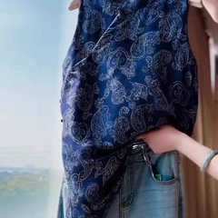 新しい中国風カシューフラワー改良されたチャイナドレスノースリーブシャツ女性のための 2025 夏西洋スタイルレトロオールドマネースタイルトップ