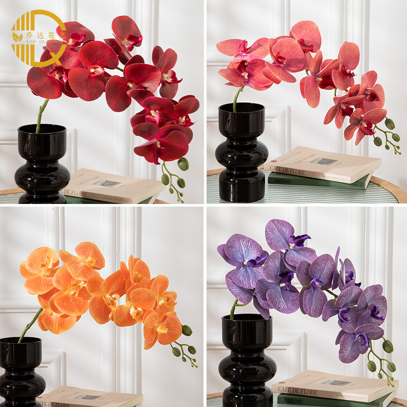 9-Head Phalaenopsis Artificial Flower, Cross-Border Hot-Selling Artificial Bouquet, Fake Flower Arrangement, Realistic Artificial Flower Art for Home Decoration