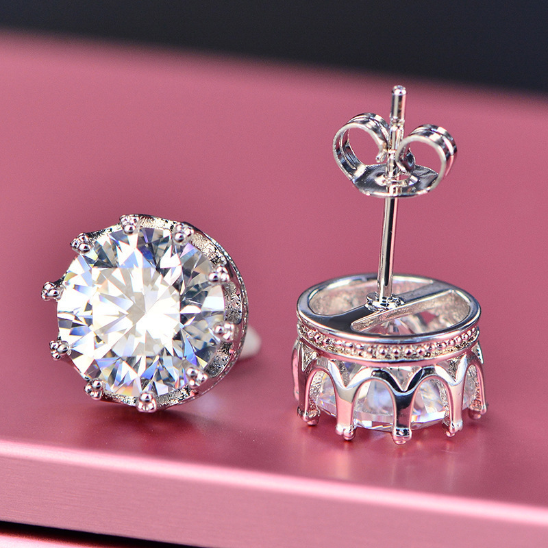 Shake Tone Live Drainage Explosions Imitation Moussaint Diamond Crown Round Earrings Super Flash High Carbon Zircon 1 karat Earrings for Women