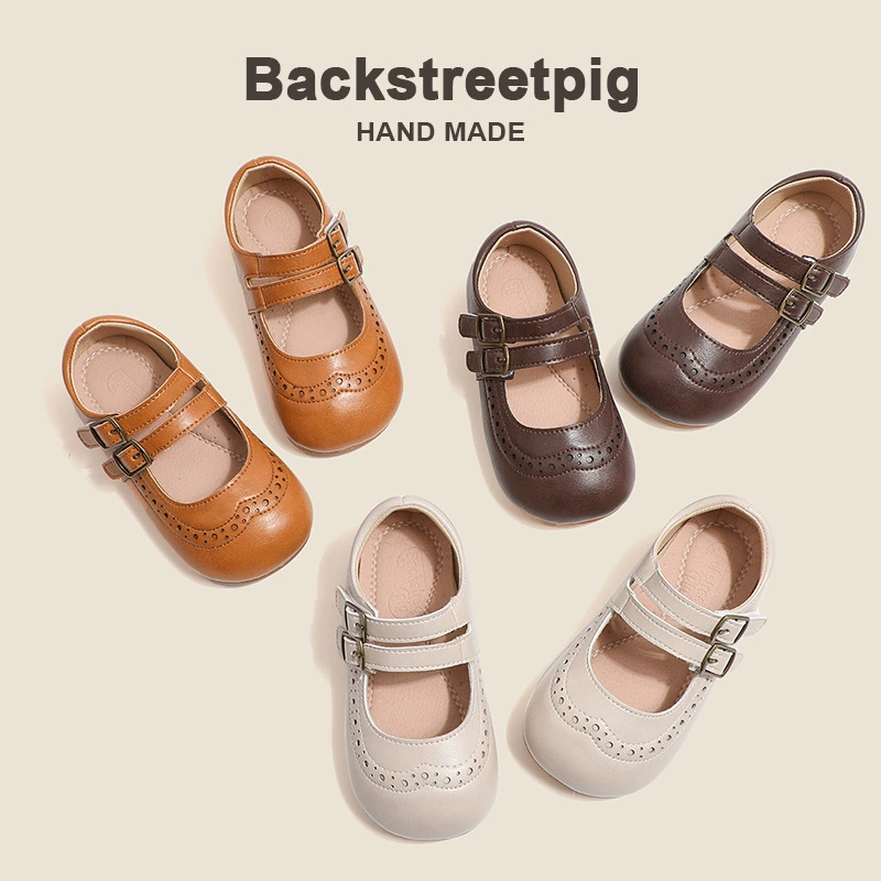Кожаные туфли для девочек весной и осенью двойные липучки детские одиночные туфли модные повседневные девочки обувь принцессы детские туфли