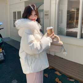 白色大毛领连帽羽绒服女2025冬季软小个子萌减龄超好看白鸭绒外套