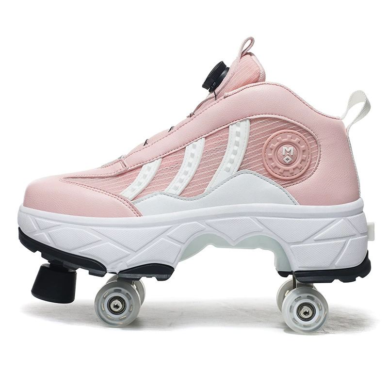 Transformable four‑wheel roller shoes, breathable mesh, unisex, sizes 33–43