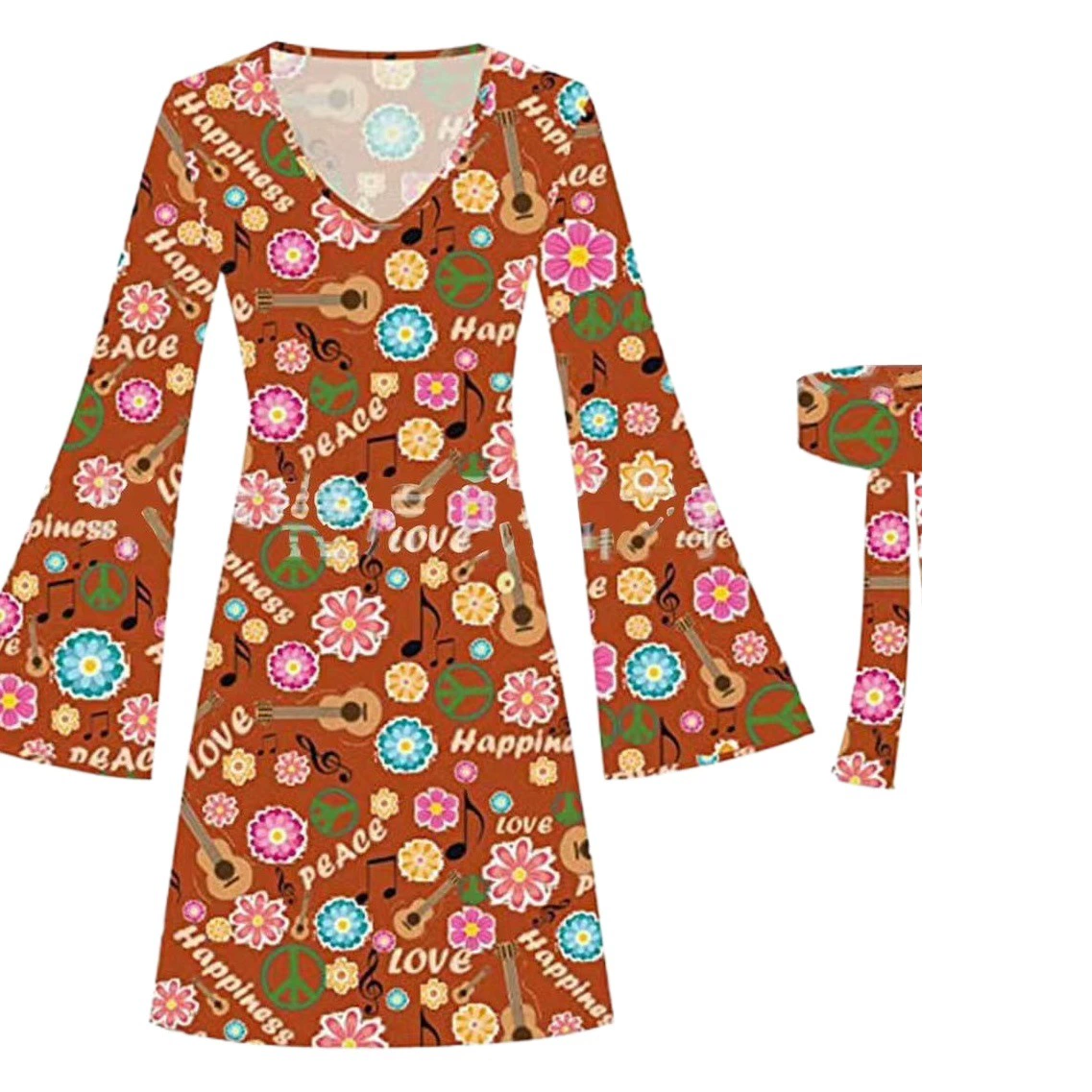 Amazon Хэллоуин 70-х хиппи диско леди · Платья плюс тюрбан