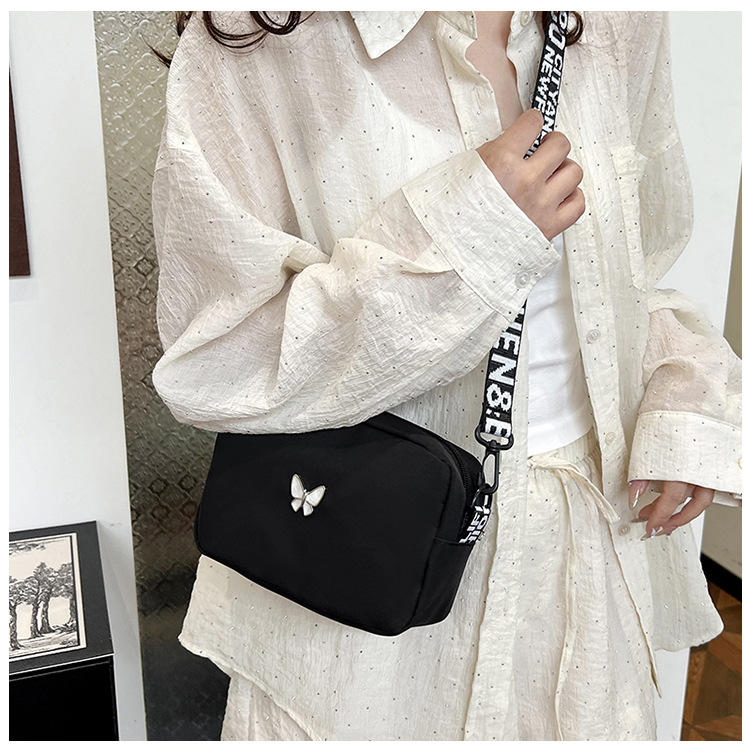 wholesale elegant butterfly simple small bag women's nylon cloth wide shoulder strap underarm bag casual shoulder solid color crossbody bag undefined