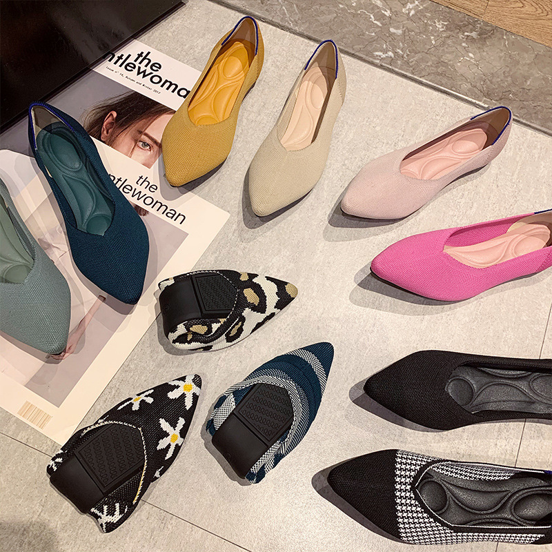 Princess Shoes Flats for Women Amazon Export Shallow Fly Knitted Shoes Woven Shoes Pointed Toe Flats Knitted Large Size Egg Roll Shoes