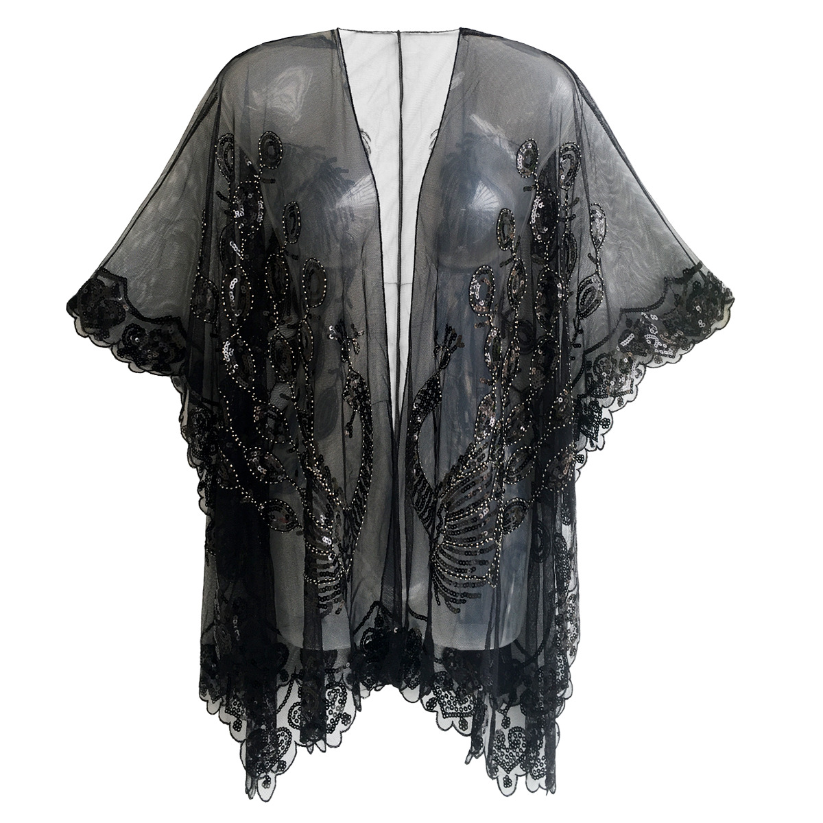 Transfronterizo 1920 europeo y americano lentejuelas vestido de noche fiesta cena vestido chal Gatsby lentejuelas chal prendas de vestir exteriores