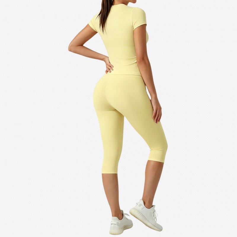 Deportes al aire libre transfronterizos pantalones de manga corta y pantalones largos de siete puntos, pantalones de velocidad seca, cintura alta y caderas levantadas, juegos deportivos para mujeres de verano ropa de yoga de fitness