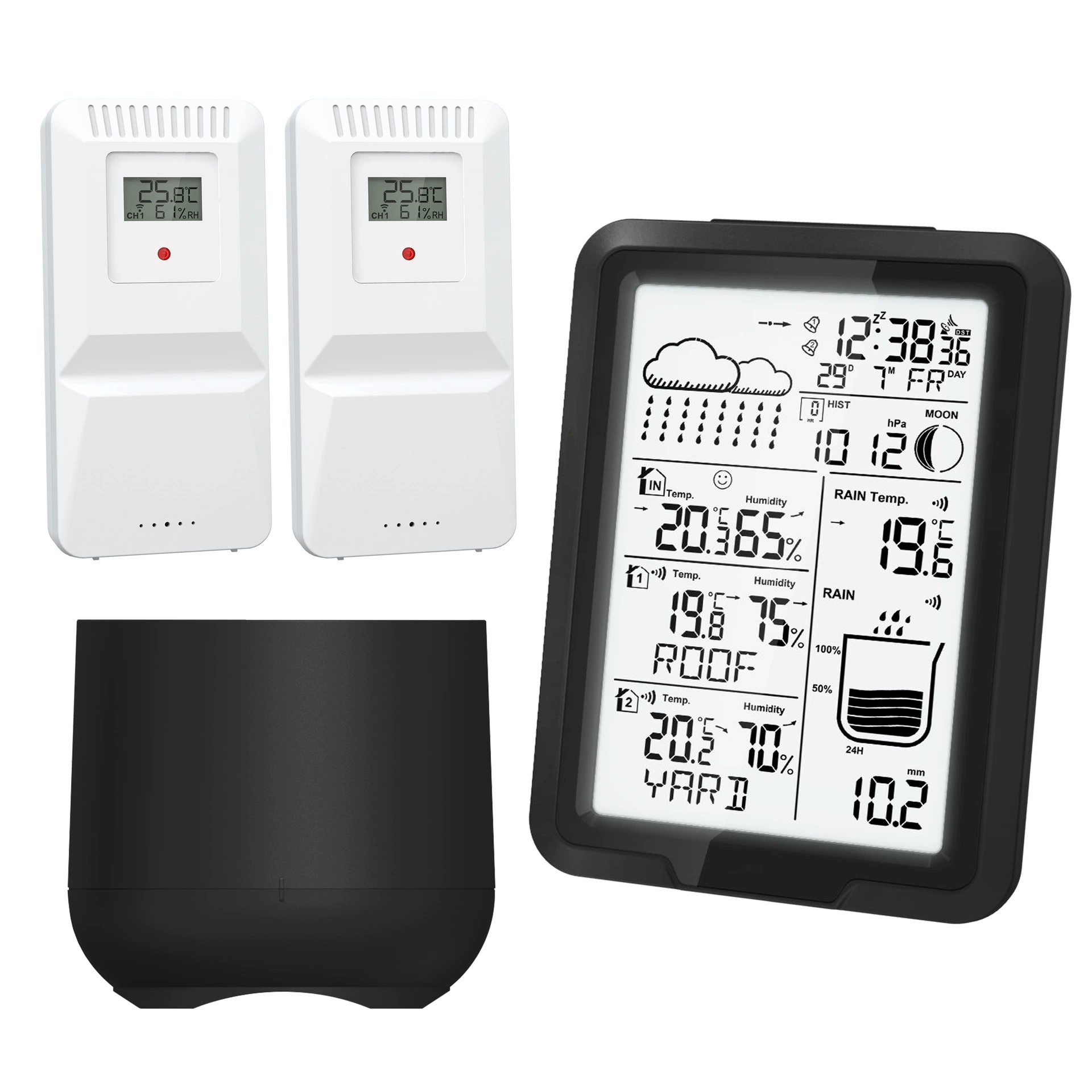 Метеостанция с термометром и гигрометром для использования в помещении и на улице, дождемер (один датчик на три устройства)