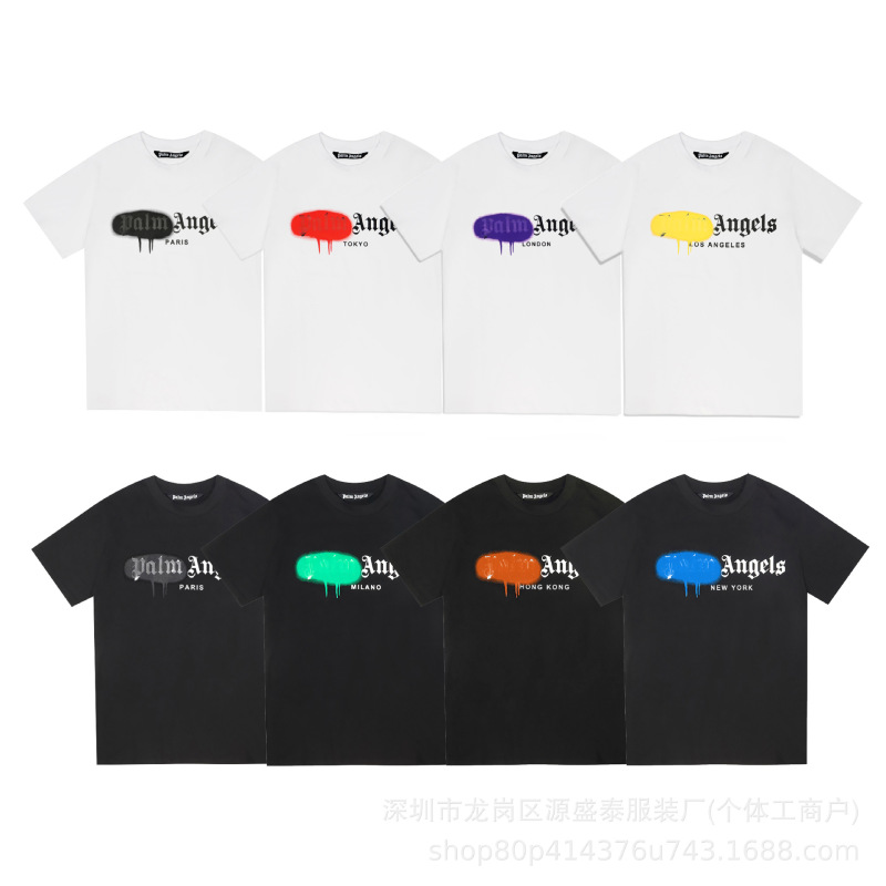 Foreign Trade Cross-Border Palm Palm Angel T-Shirt Angels Bear Print Pure Cotton Short-Sleeved Men and Women Loose Couple Trend