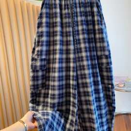 复古慵懒风格子裤女2026新款宽松休闲显瘦遮垮阔腿裤弯刀裤香蕉裤